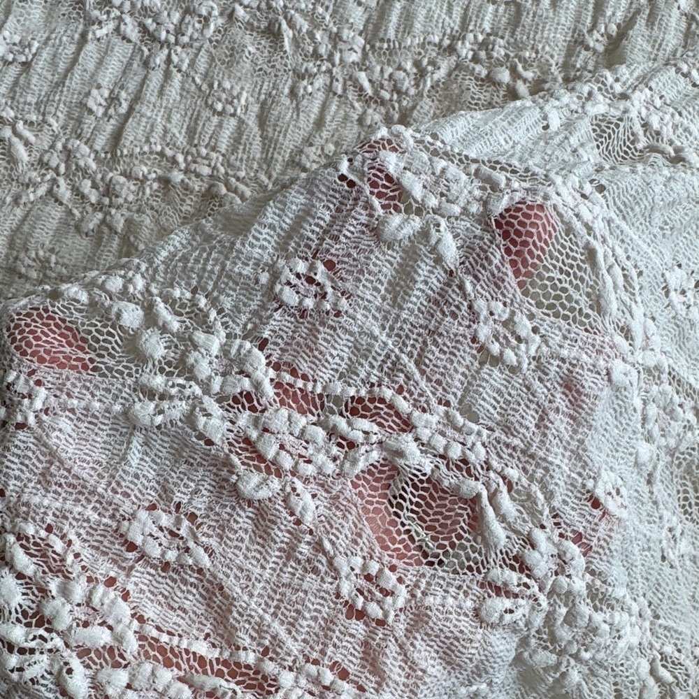 BKE Textured Lace Short Sleeve Top in Beige - Picture 5 of 7